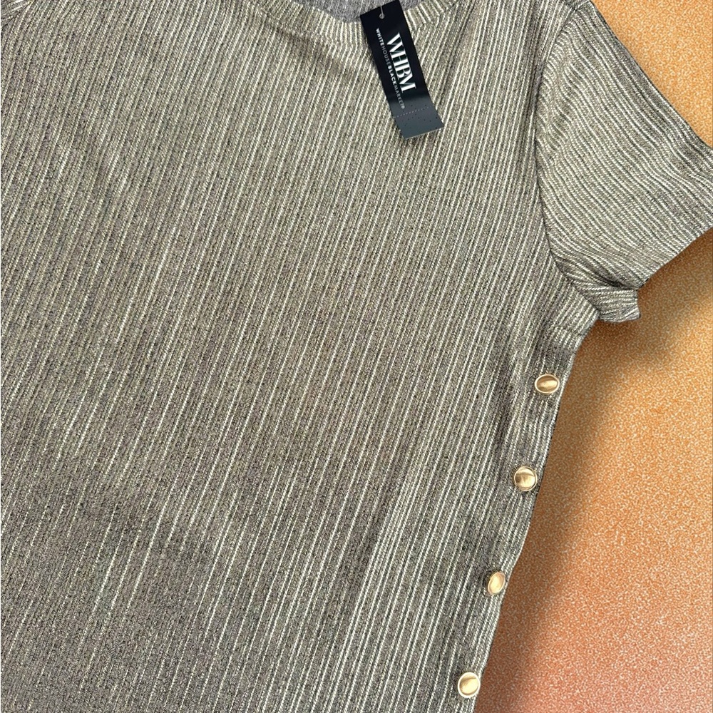 White House Black Market Metallic Ribbed Knit Shell - Silver Taupe - Picture 8 of 8